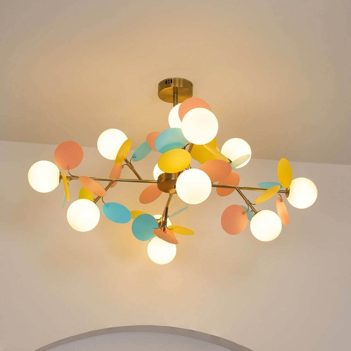 Ilvevia Lustre Arbre Blanc Cassé à Huit Abat-jours Ouverts