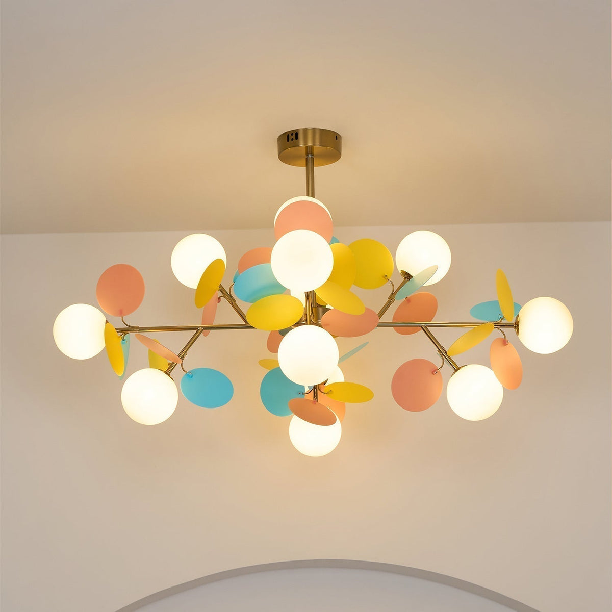Ilvevia Lustre Arbre Blanc Cassé à Huit Abat-jours Ouverts