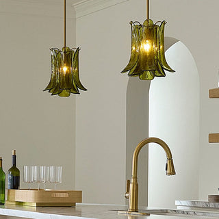 Olive Petal Glass Pendant Lamp-Neutral Decor