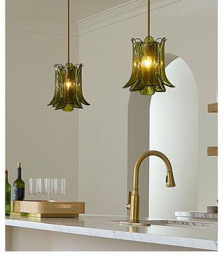Olive Petal Glass Pendant Lamp-Neutral Decor