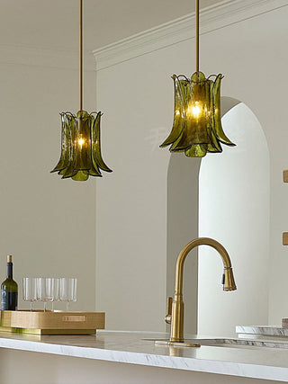 Olive Petal Glass Pendant Lamp-Neutral Decor