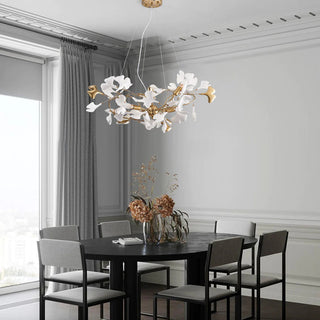 Korinor Lustre Suspension Feuille Artistic Design. Métal/Céramique. Blanc. Salon-Luire