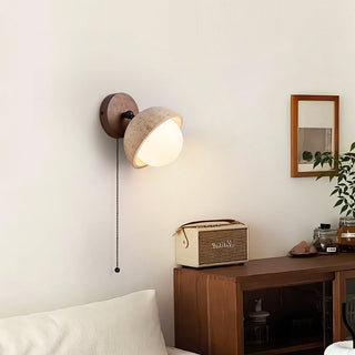Myrinir Applique Murale Moderne Minimaliste en Bois et Travertin