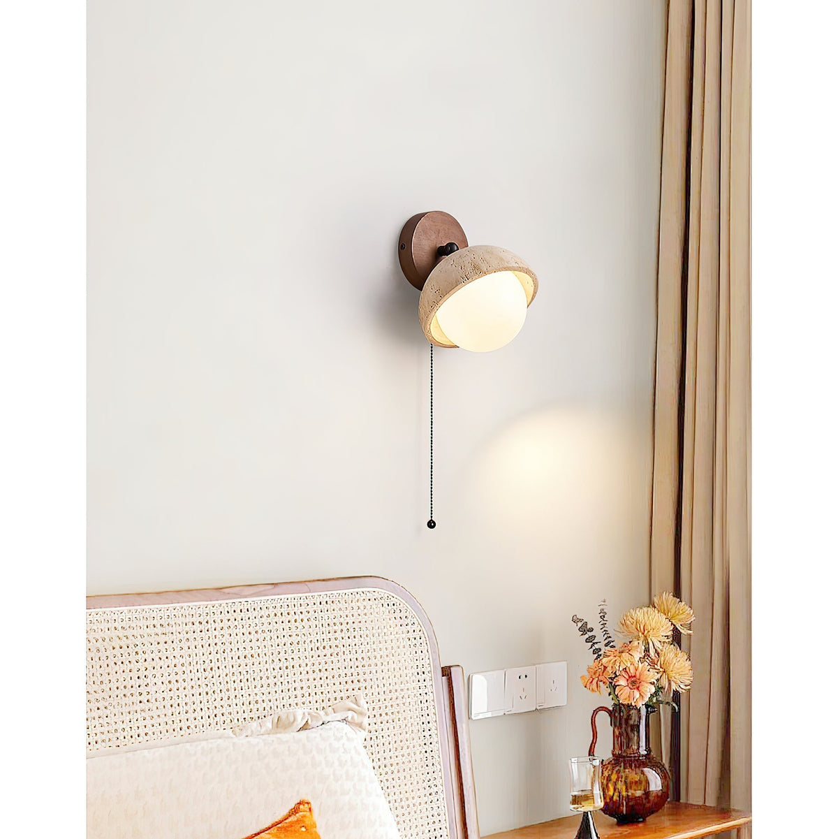 Myrinir Applique Murale Moderne Minimaliste en Bois et Travertin