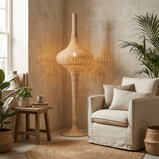 Onion Rattan Floor Lamp-Neutral Decor