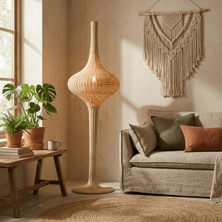 Onion Rattan Floor Lamp-Neutral Decor
