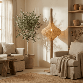 Onion Rattan Floor Lamp-Neutral Decor