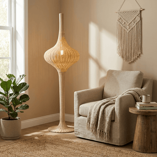 Onion Rattan Floor Lamp-Neutral Decor