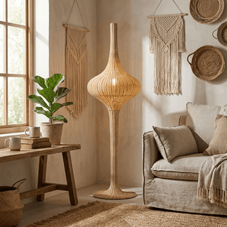 Onion Rattan Floor Lamp-Neutral Decor