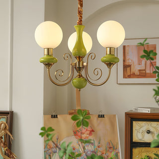 Lustra Lustre Abat-jours Verts Bras Courbés en Or