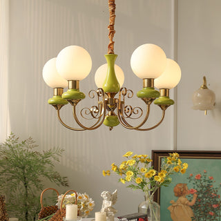 Lustra Lustre Abat-jours Verts Bras Courbés en Or