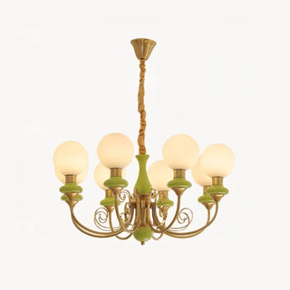 Lustra Lustre Abat-jours Verts Bras Courbés en Or