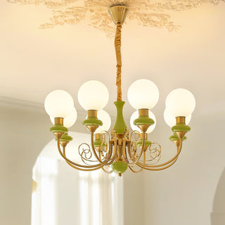 Lustra Lustre Abat-jours Verts Bras Courbés en Or