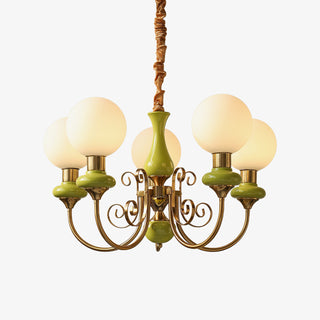 Lustra Lustre Abat-jours Verts Bras Courbés en Or
