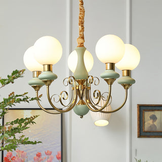 Lustra Lustre Abat-jours Verts Bras Courbés en Or