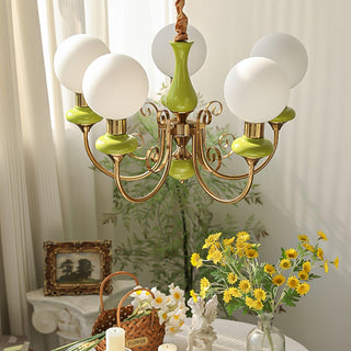 Lustra Lustre Abat-jours Verts Bras Courbés en Or
