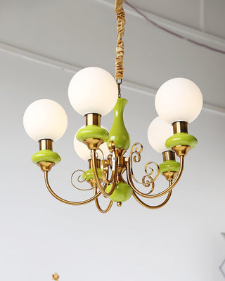 Lustra Lustre Abat-jours Verts Bras Courbés en Or