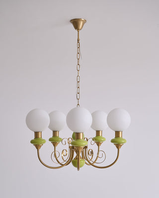 Lustra Lustre Abat-jours Verts Bras Courbés en Or
