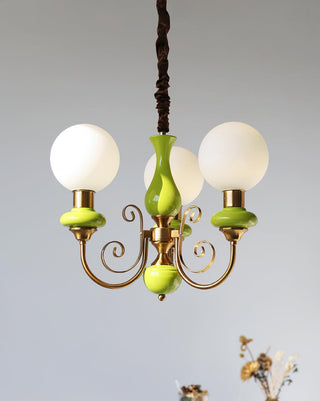 Lustra Lustre Abat-jours Verts Bras Courbés en Or