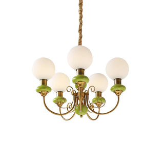 Lustra Lustre Abat-jours Verts Bras Courbés en Or