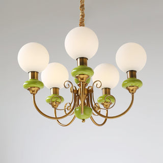 Lustra Lustre Abat-jours Verts Bras Courbés en Or