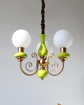 Lustra Lustre Abat-jours Verts Bras Courbés en Or