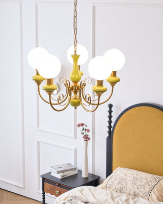 Lustra Lustre Abat-jours Verts Bras Courbés en Or