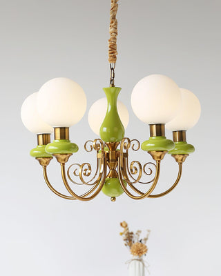 Lustra Lustre Abat-jours Verts Bras Courbés en Or