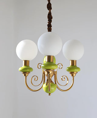 Lustra Lustre Abat-jours Verts Bras Courbés en Or