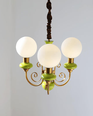 Lustra Lustre Abat-jours Verts Bras Courbés en Or