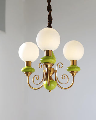 Lustra Lustre Abat-jours Verts Bras Courbés en Or