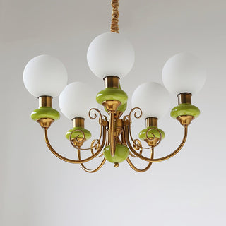 Lustra Lustre Abat-jours Verts Bras Courbés en Or