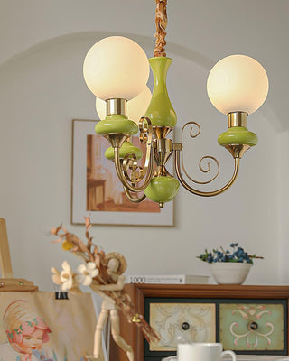 Lustra Lustre Abat-jours Verts Bras Courbés en Or