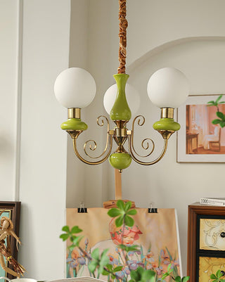 Lustra Lustre Abat-jours Verts Bras Courbés en Or