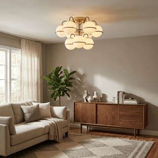 Opal Glass Globe Semiflush Chandelier-Neutral Decor