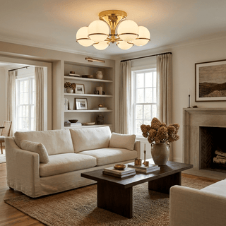 Opal Glass Globe Semiflush Chandelier-Neutral Decor