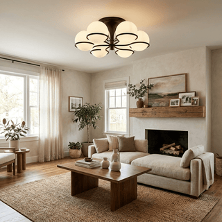 Opal Glass Globe Semiflush Chandelier-Neutral Decor