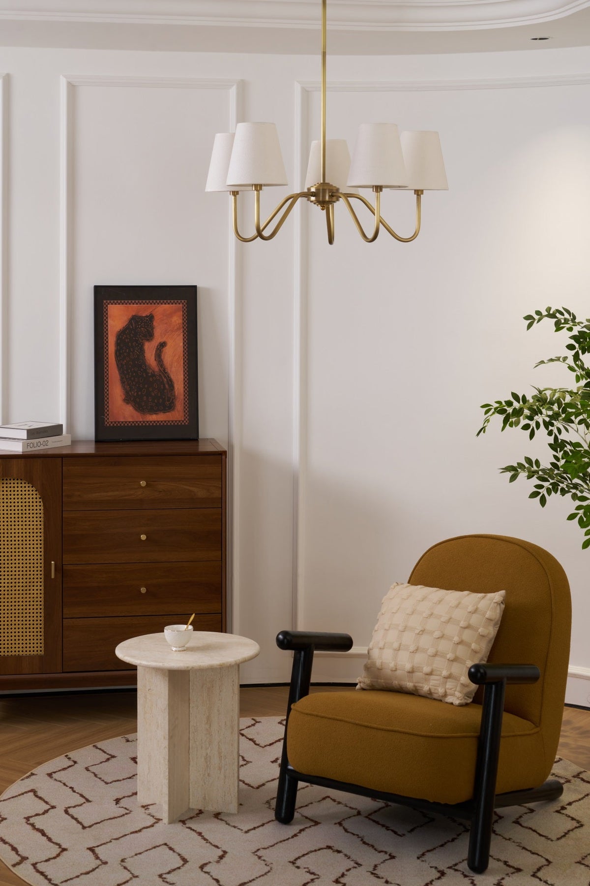 Sorina Lustre Industriel Vintage en Laiton et Tissu