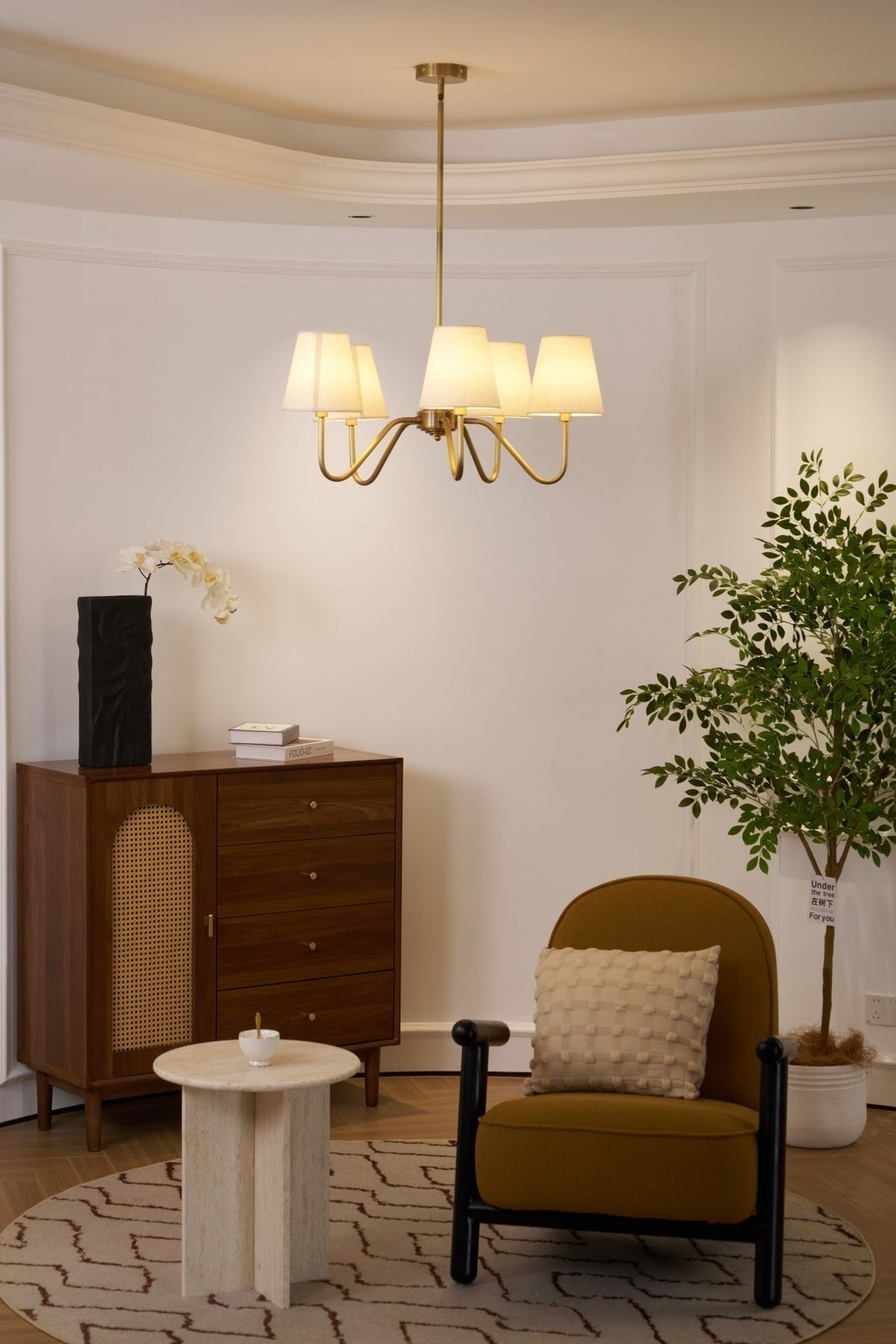 Sorina Lustre Industriel Vintage en Laiton et Tissu