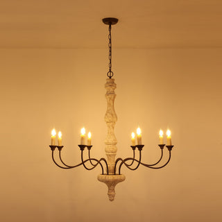 Emirel Lustre Vintage à 8 Lumières en Bois et Métal