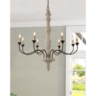 Emirel Lustre Vintage à 8 Lumières en Bois et Métal