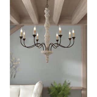 Emirel Lustre Vintage à 8 Lumières en Bois et Métal