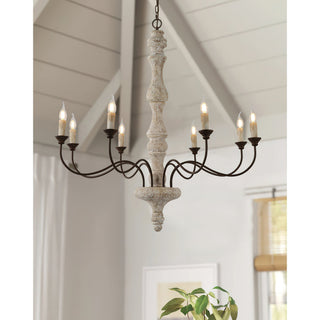 Emirel Lustre Vintage à 8 Lumières en Bois et Métal