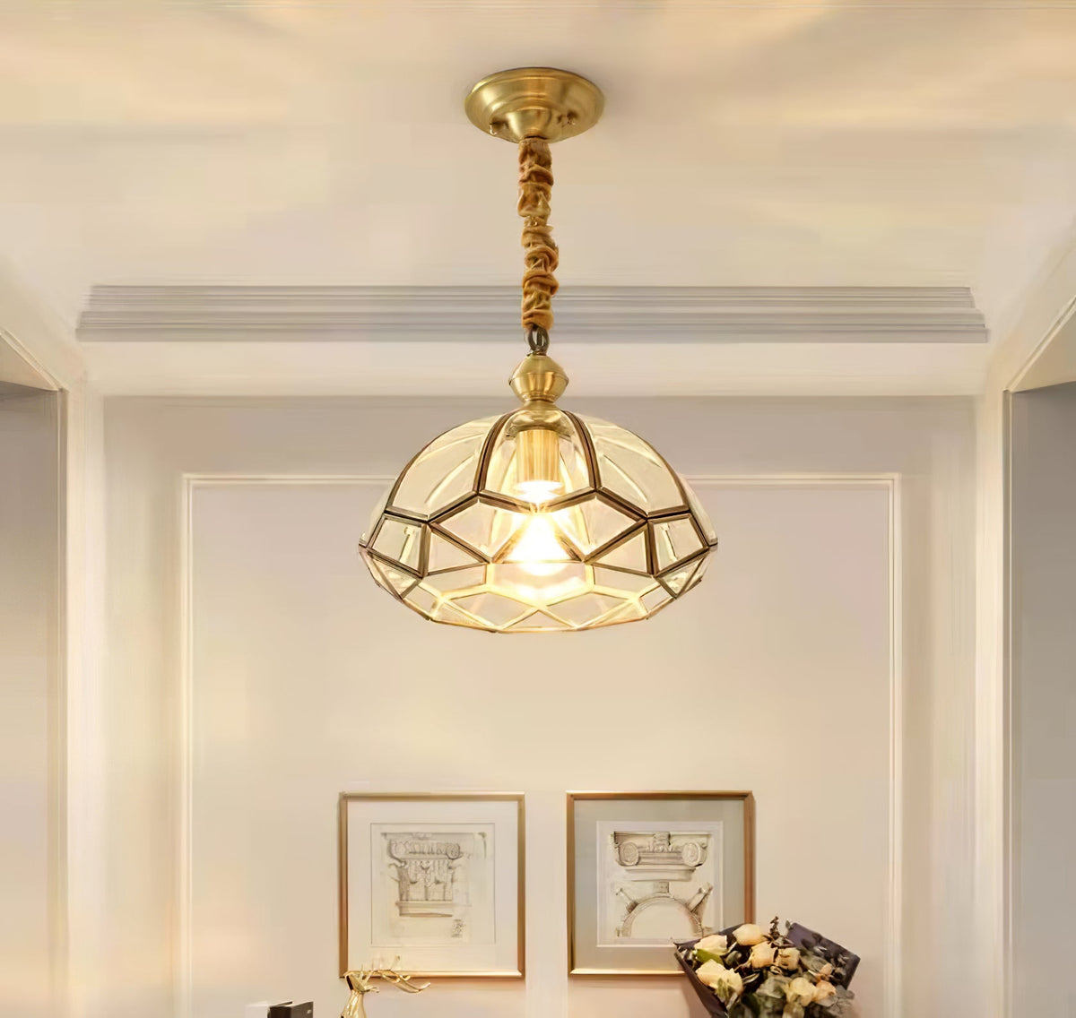 Ophaan Suspension Traditionnelle en Laiton et Verre Art
