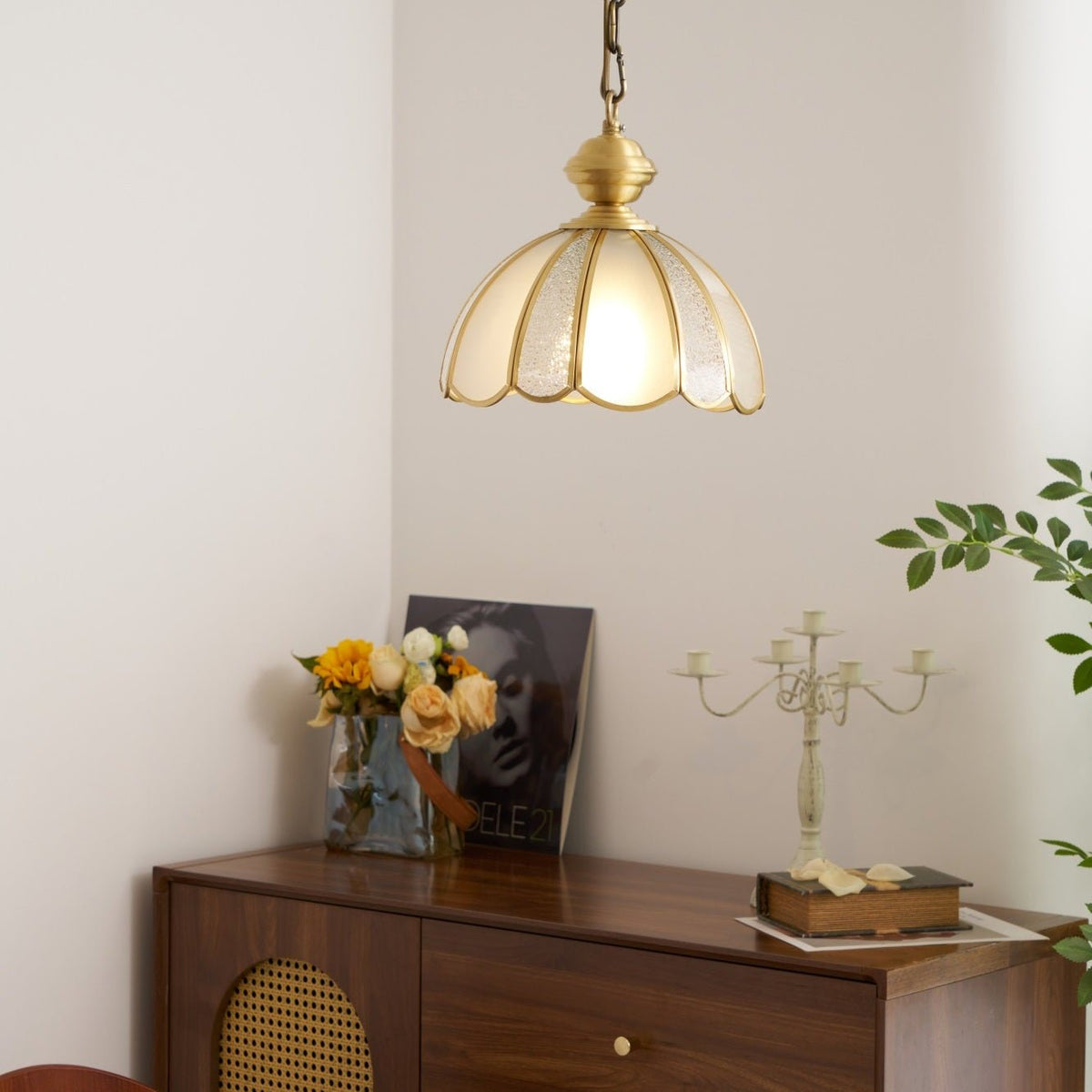 Ophaan Suspension Traditionnelle en Laiton et Verre Art