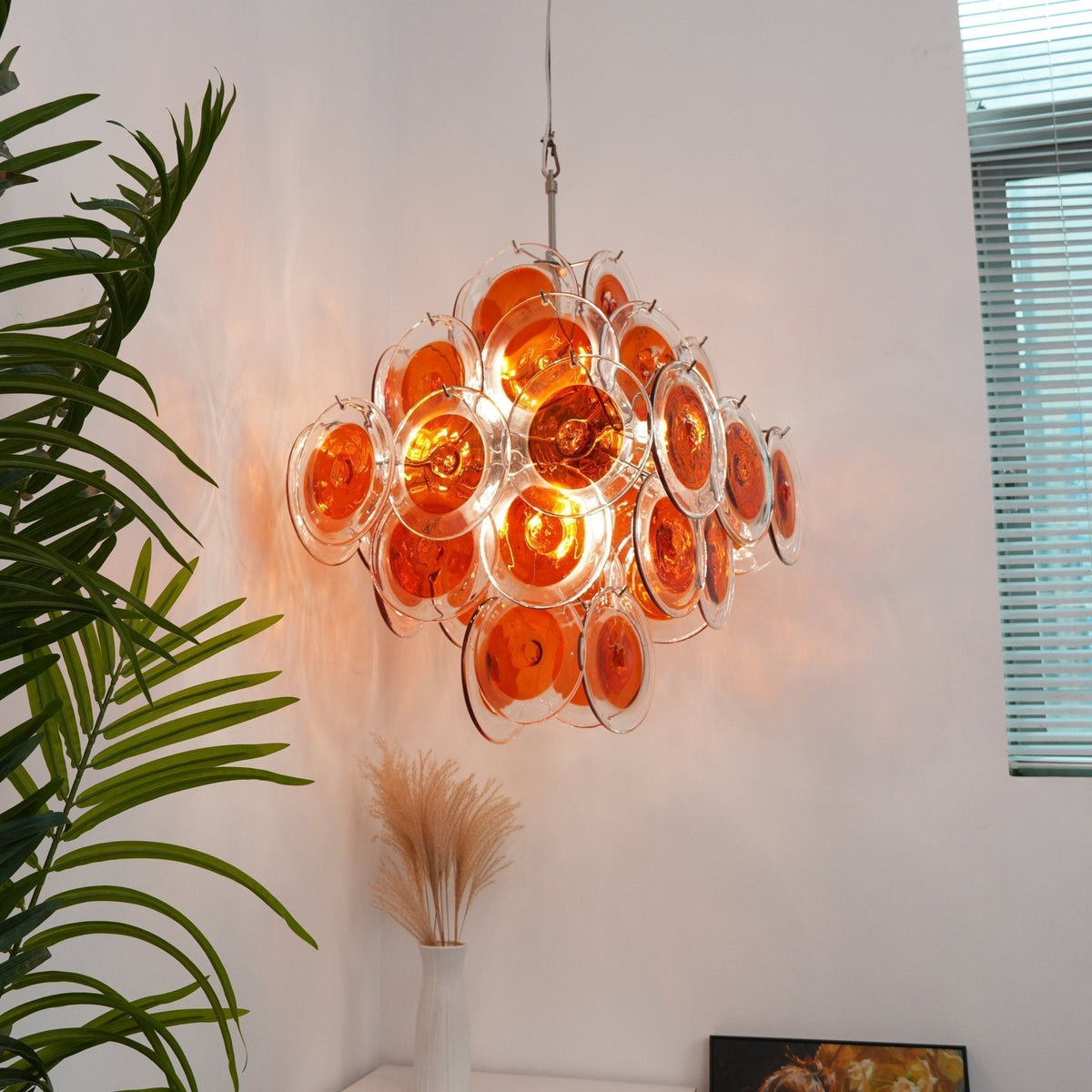 Delesa Lustre en Verre de Murano Orange Disque Superposé