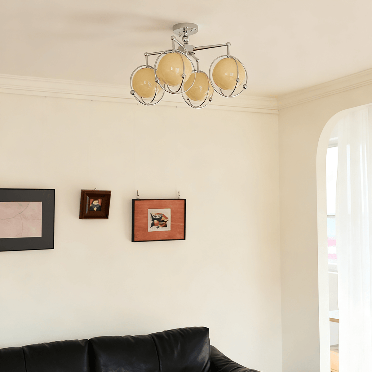 Orb Cage Semi Ceiling Lamp-Neutral Decor