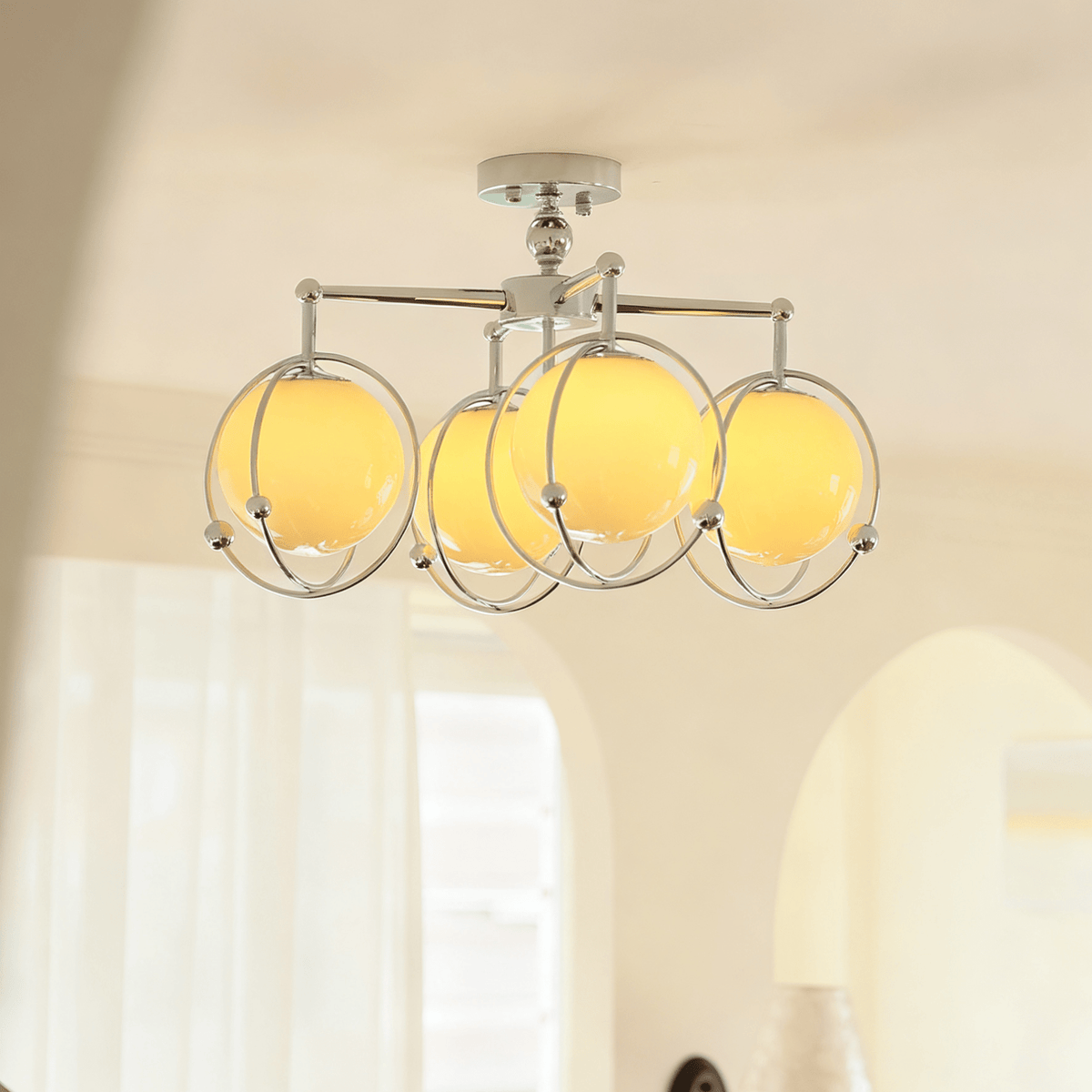 Orb Cage Semi Ceiling Lamp-Neutral Decor