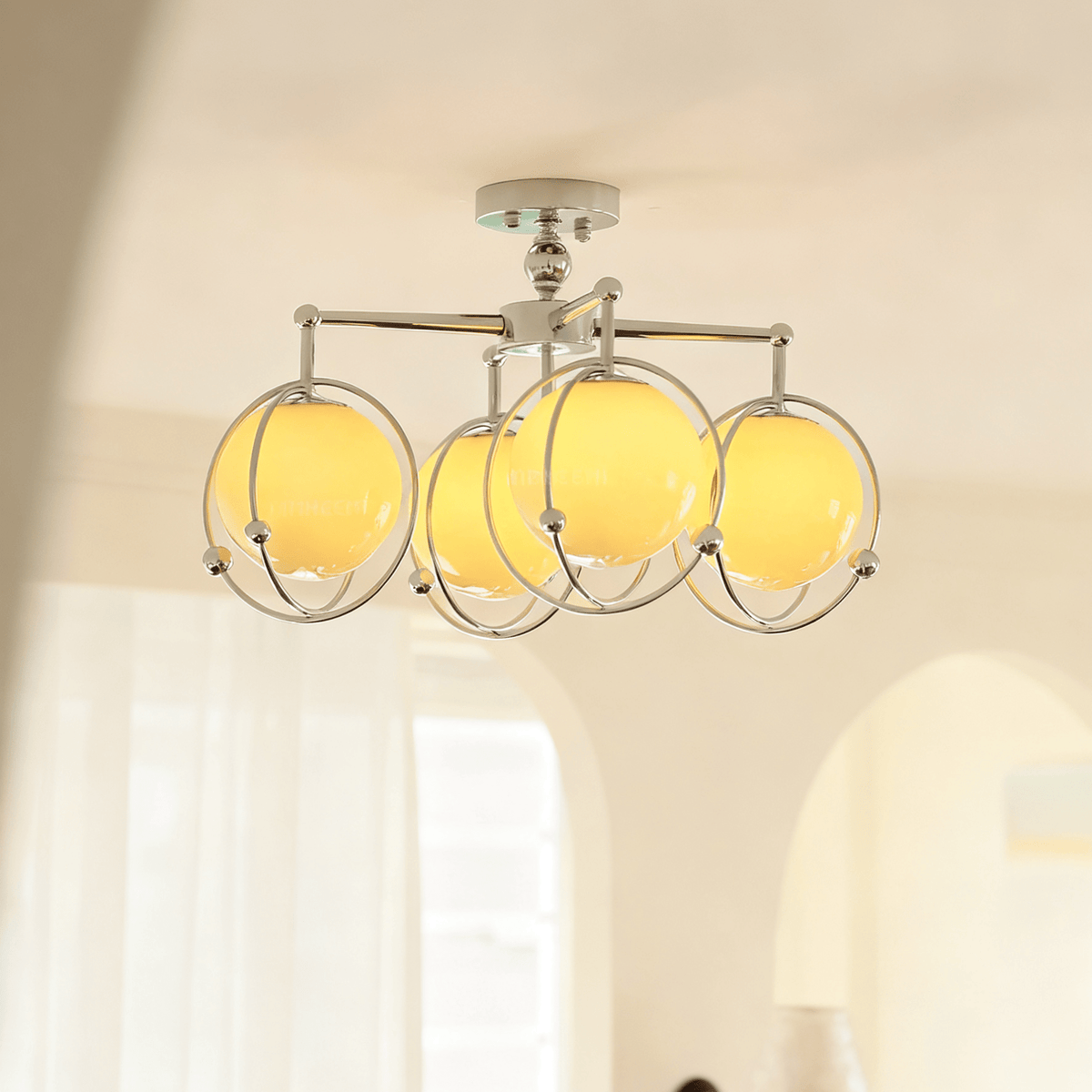 Orb Cage Semi Ceiling Lamp-Neutral Decor