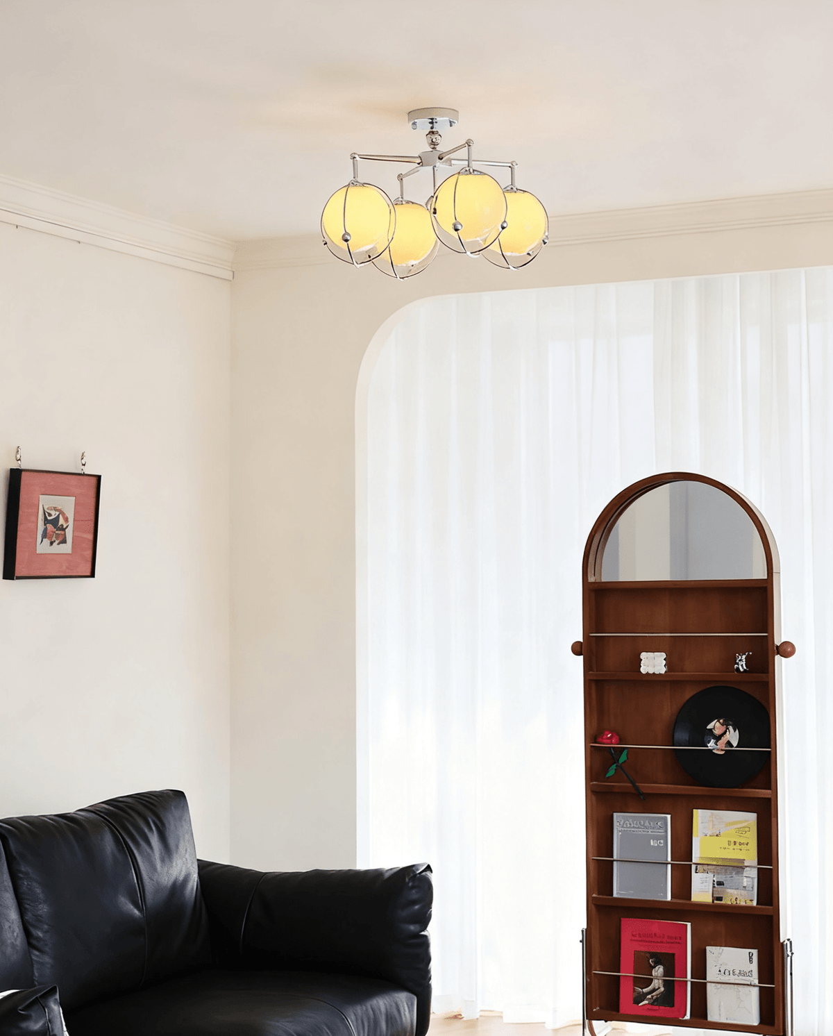 Orb Cage Semi Ceiling Lamp-Neutral Decor